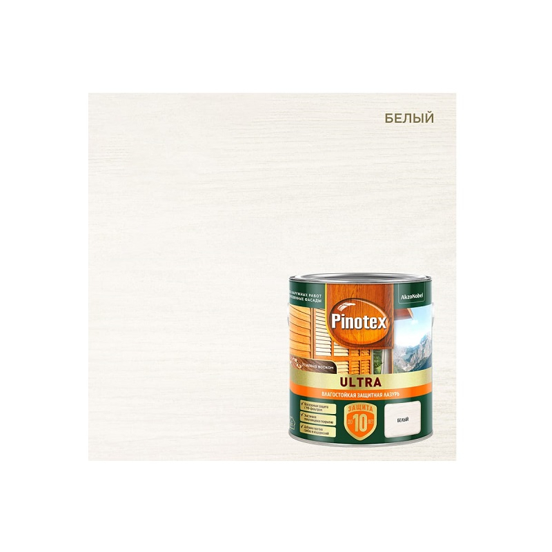 Лазурь PINOTEX ULTRA защитная влагостойкая для древесины белый 0,9 л