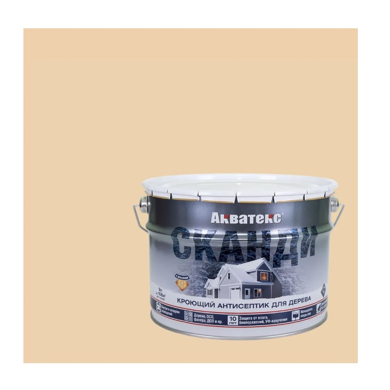 Антисептик Акватекс Сканди кроющий по дереву, полуматовый, слоновая кость, 9 л