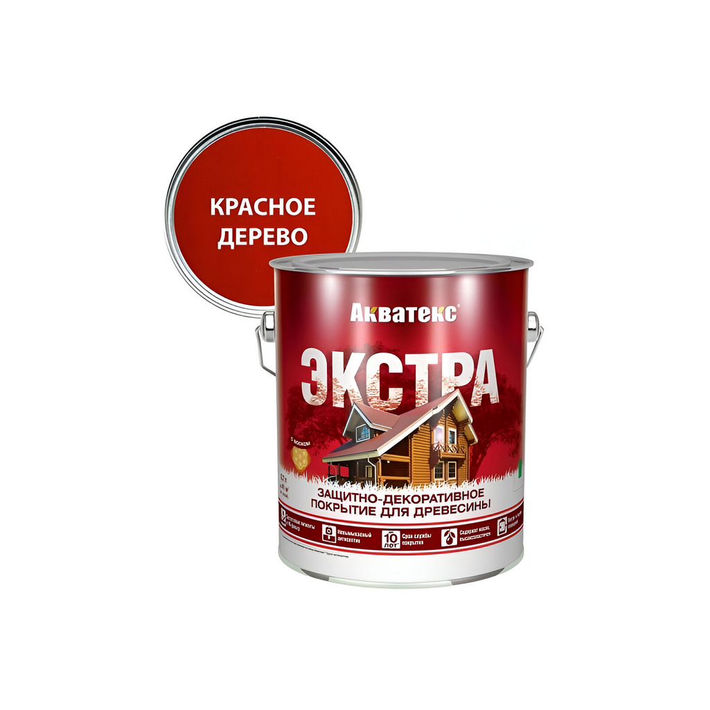 Защитно-декоративное покрытие Акватекс Экстра для древесины, полуглянцевое красное дерево 2,7 л