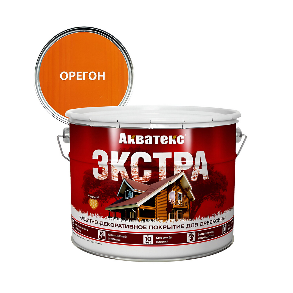 Защитно-декоративное покрытие Акватекс Экстра для древесины, полуглянцевое орегон 9 л