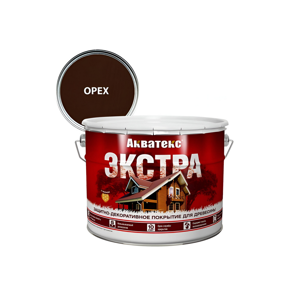 Защитно-декоративное покрытие Акватекс Экстра для древесины, полуглянцевое орех 9 л