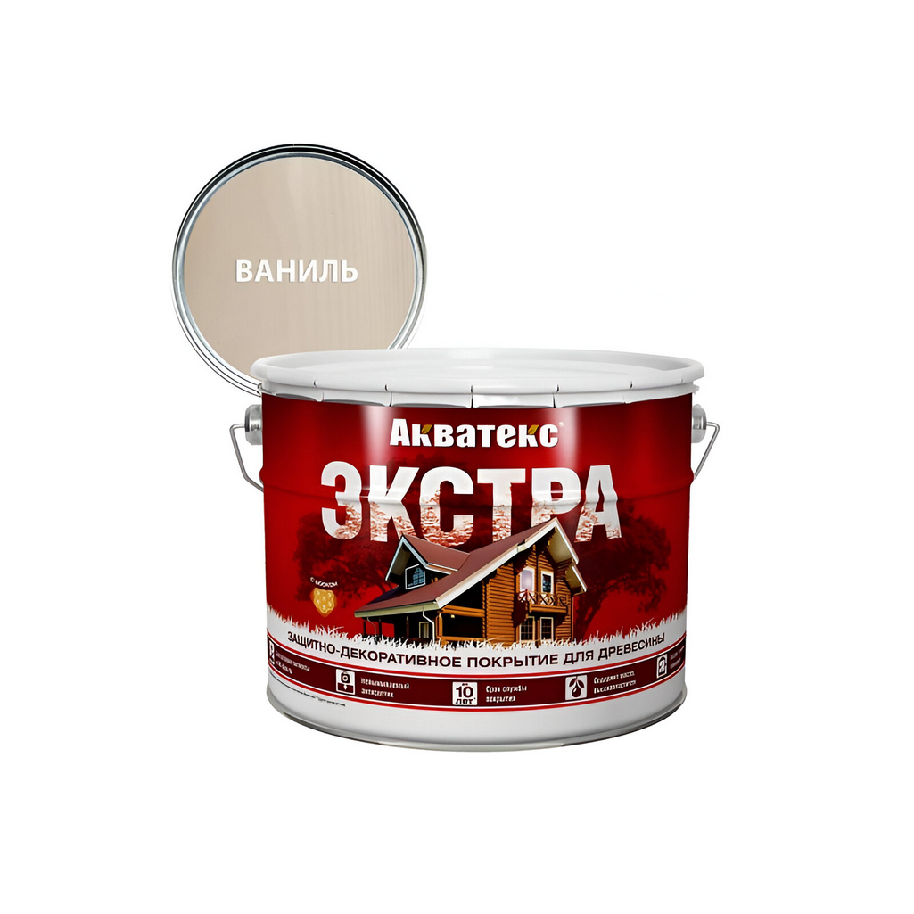 Защитно-декоративное покрытие Акватекс Экстра для древесины, полуглянцевое ваниль 9 л