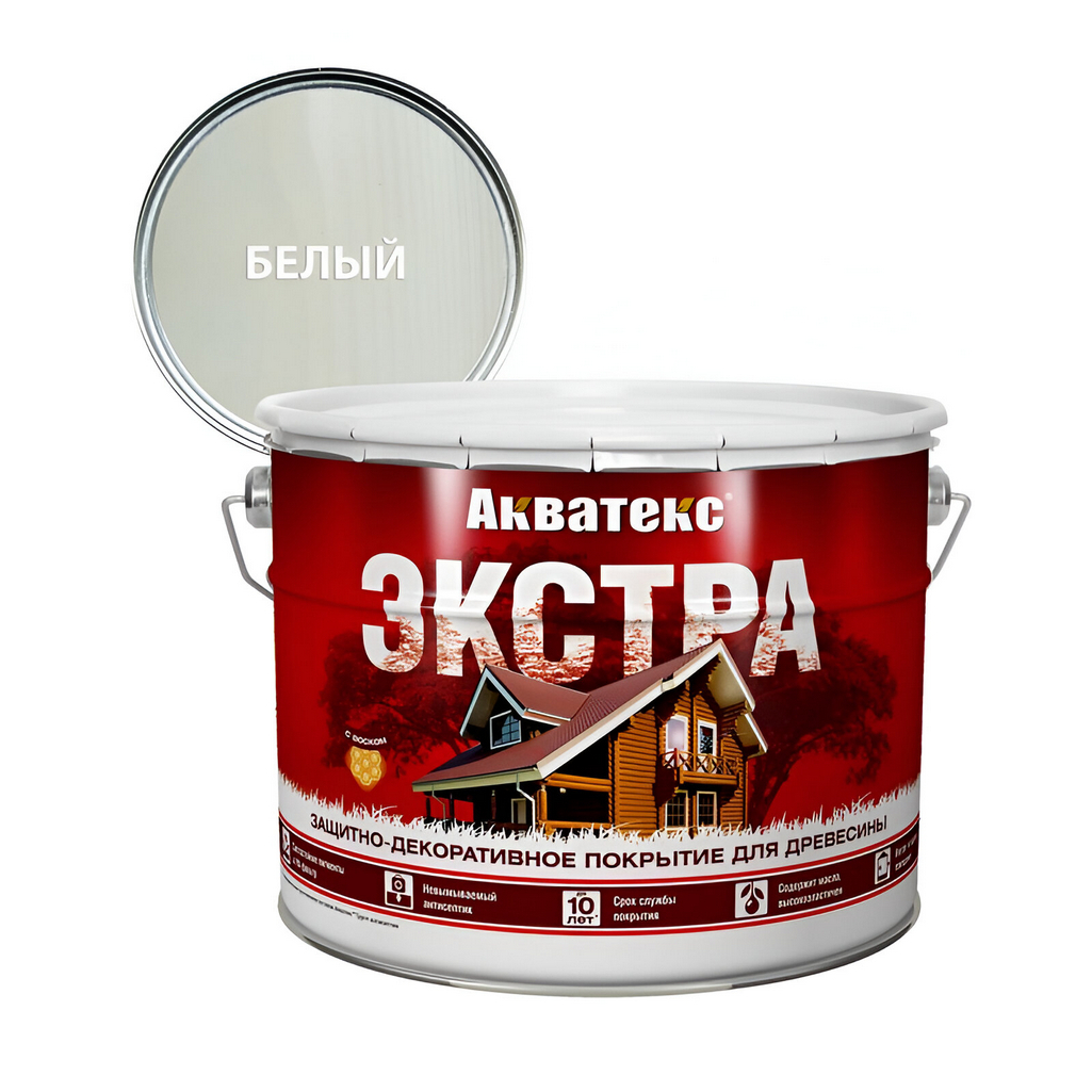 Защитно-декоративное покрытие Акватекс Экстра для древесины, полуглянцевое белый 9 л