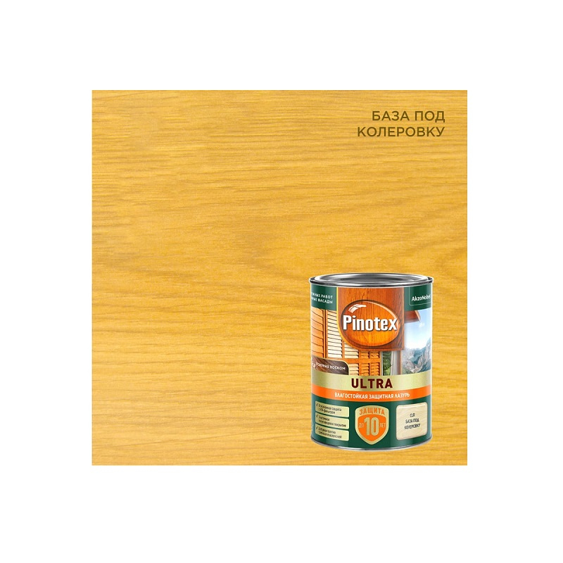 Лазурь Pinotex Ultra для древесины полуглянцевая влагостойкая база CLR 0,9л