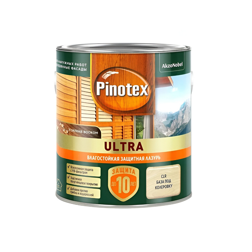 Лазурь Pinotex Ultra для древесины полуглянцевая влагостойкая база CLR под колеровку 2,5л