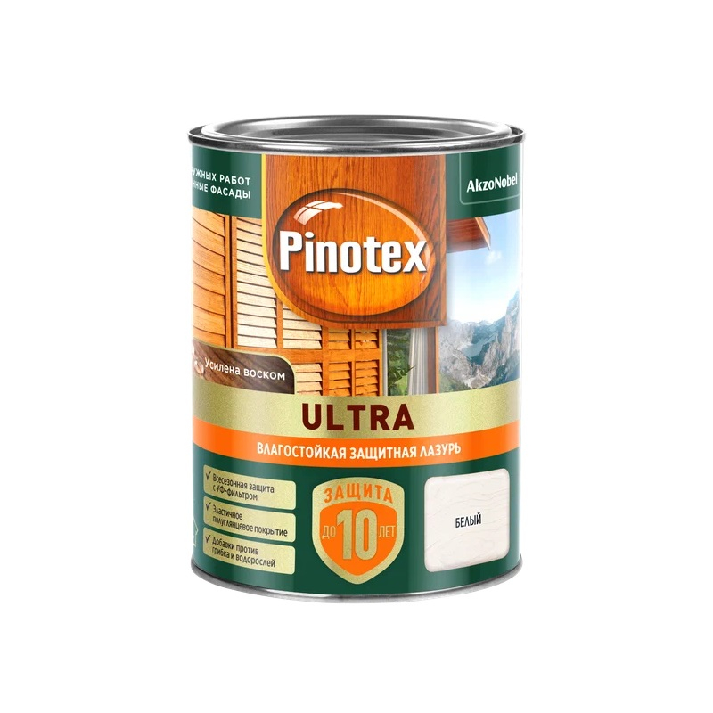 Лазурь PINOTEX ULTRA защитная влагостойкая для древесины белый 0,9 л