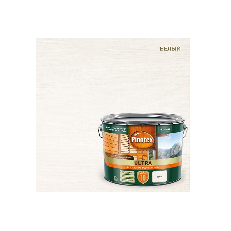 Лазурь Pinotex Ultra для древесины полуглянцевая влагостойкая белый 9 л
