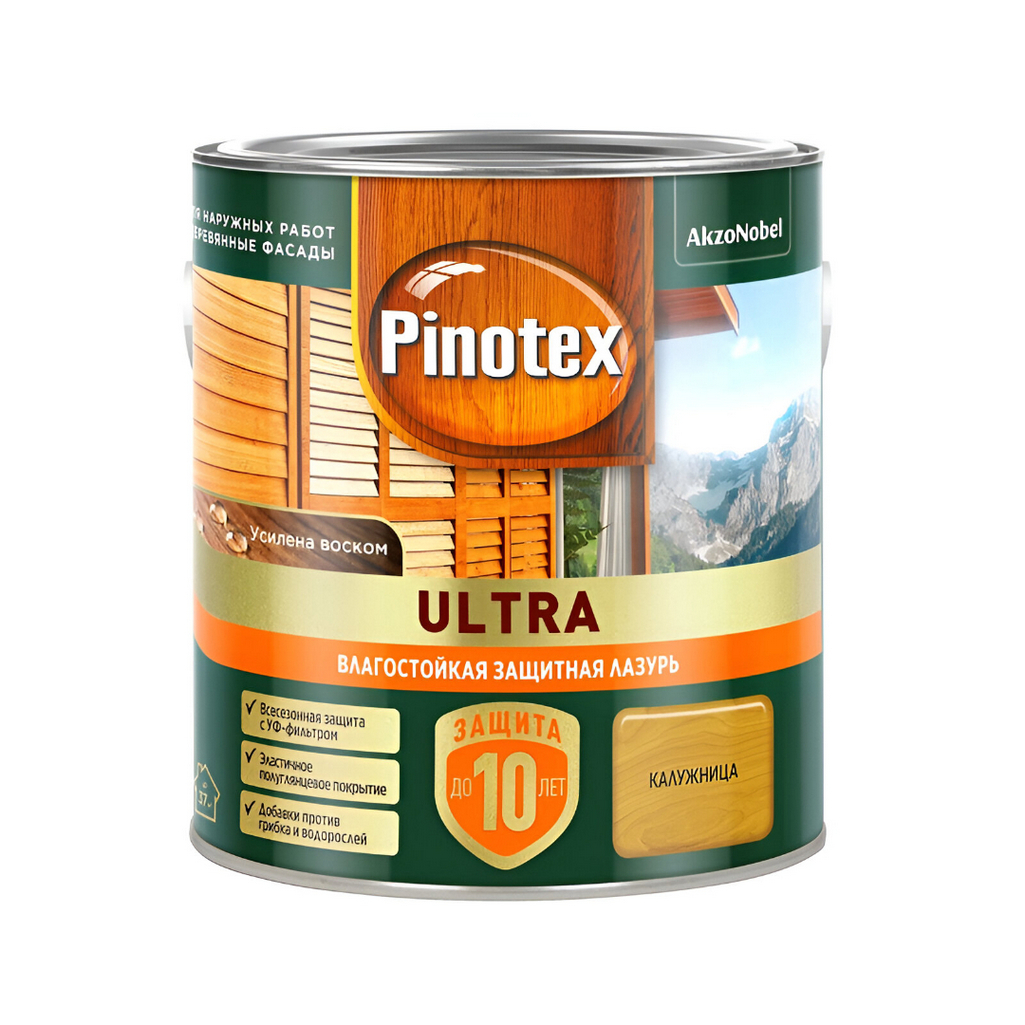 Лазурь Pinotex Ultra для древесины полуглянцевая влагостойкая калужница 0,9 л