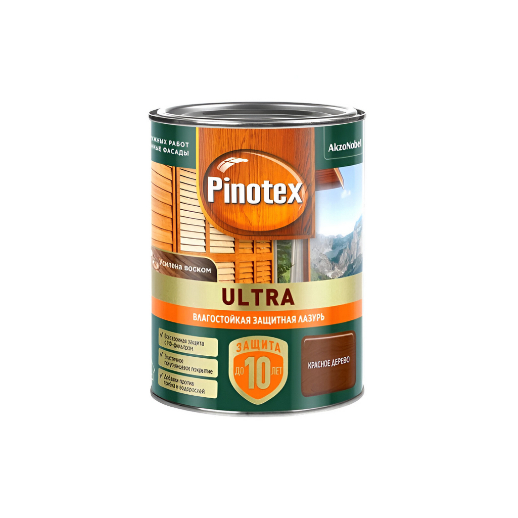 Лазурь Pinotex Ultra для древесины полуглянцевая влагостойкая красное дерево 0,9 л