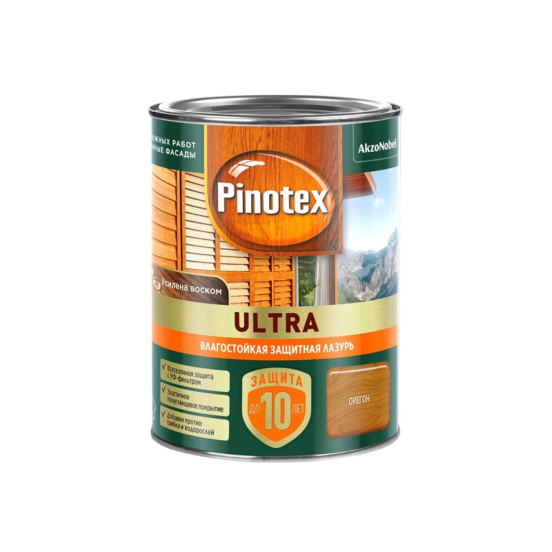 Лазурь PINOTEX ULTRA защитная влагостойкая для древесины орегон 0,9л
