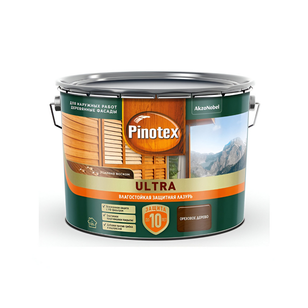 Лазурь Pinotex Ultra для древесины полуглянцевая влагостойкая ореховое дерево 9л