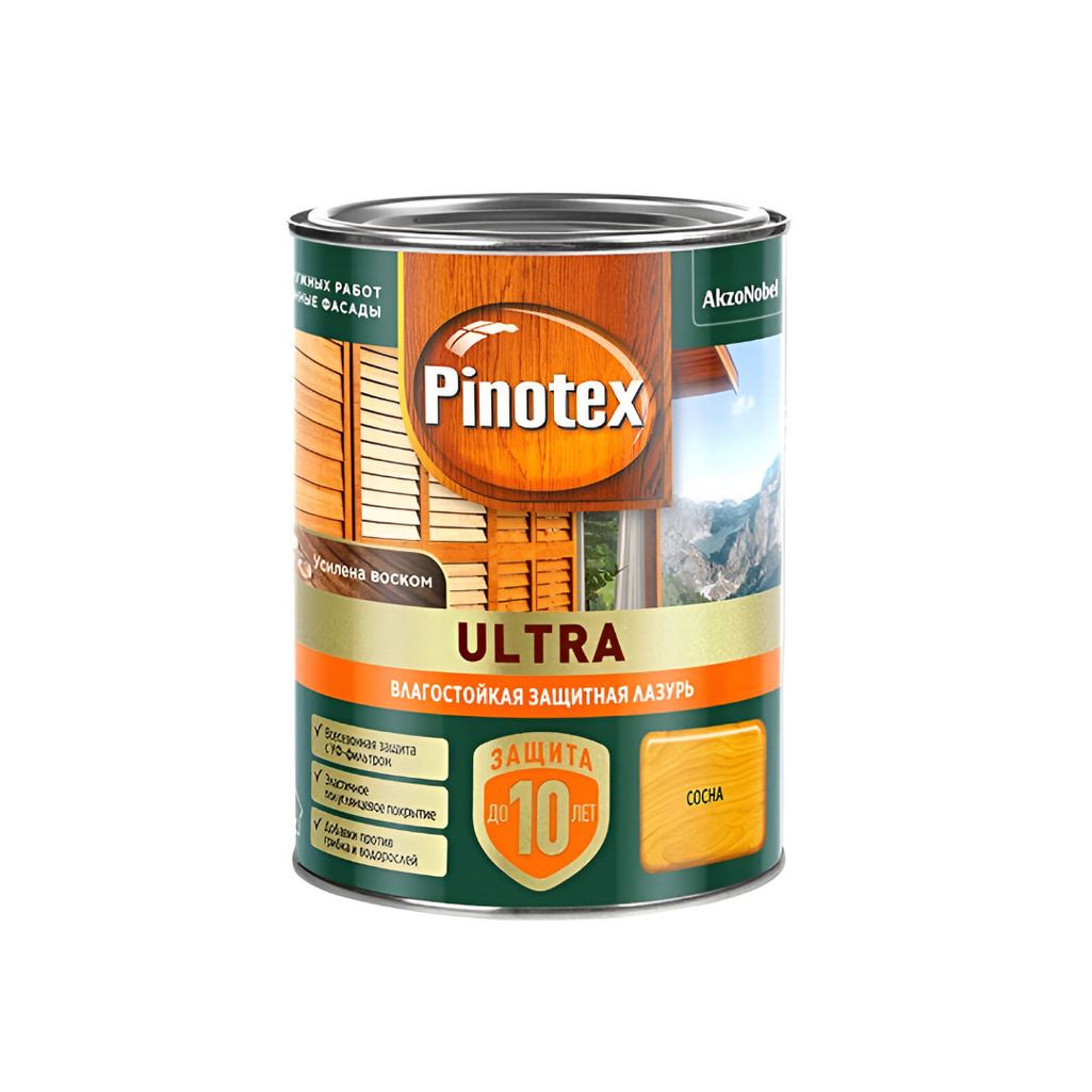 Лазурь Pinotex Ultra для древесины полуглянцевая влагостойкая сосна 0,9 л