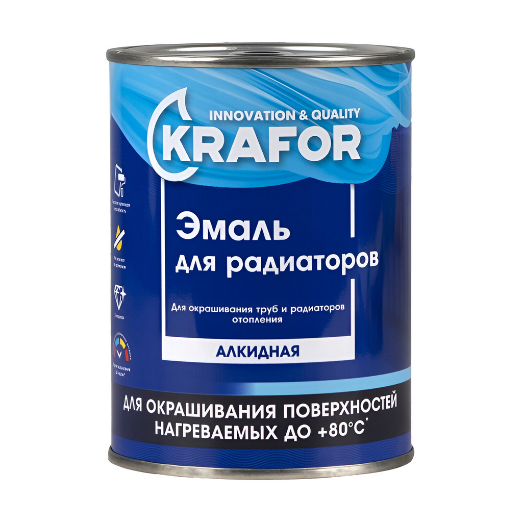 Эмаль Krafor для радиаторов для окрашивания труб и радиаторов отопления, белая, 0.9 кг 