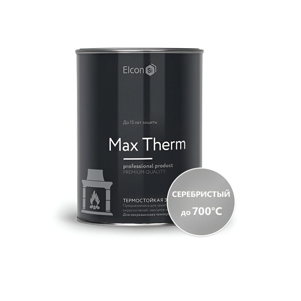 Эмаль Elcon термостойкая 700 С°, для внутренних и наружных работ, матовая, серебристая, 0.8 кг