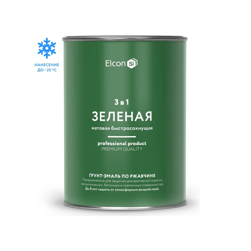 Грунт-эмаль Elcon 3 в 1 по ржавчине, матовая, зеленая, 0.8 кг