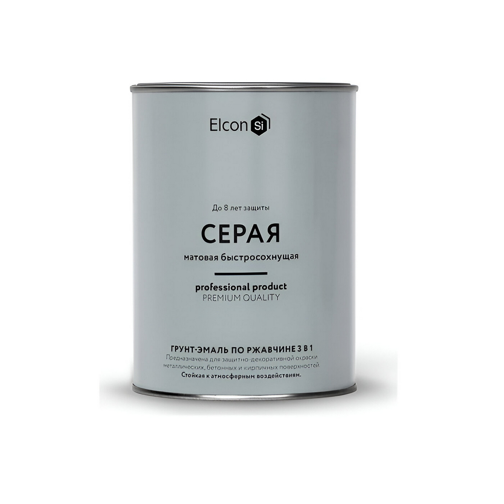 Грунт-эмаль Elcon 3 в 1, по ржавчине, глянцевая серая RAL 7040, 0.8 кг