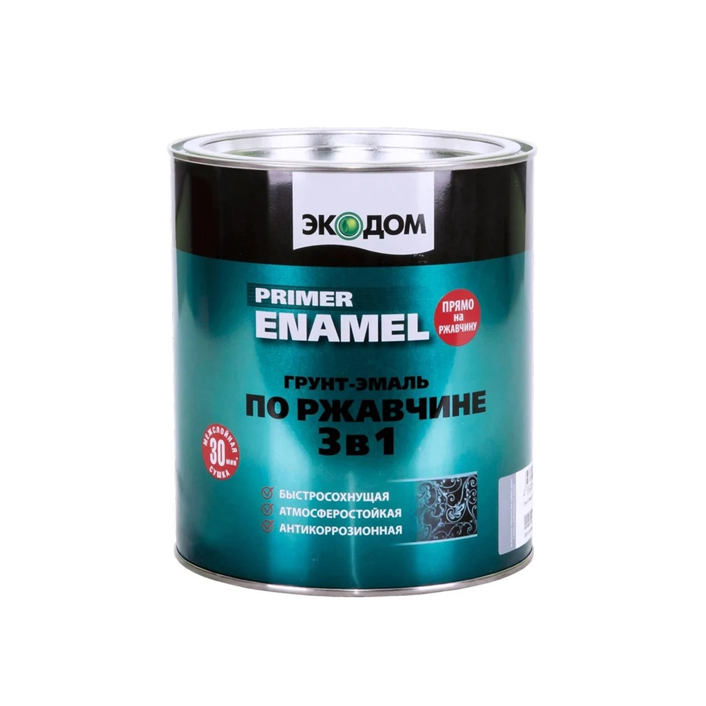 Грунт-эмаль ЭкоДом 3 в 1, для внутренних и наружных работ, по ржавчине, белая 2.2 кг
