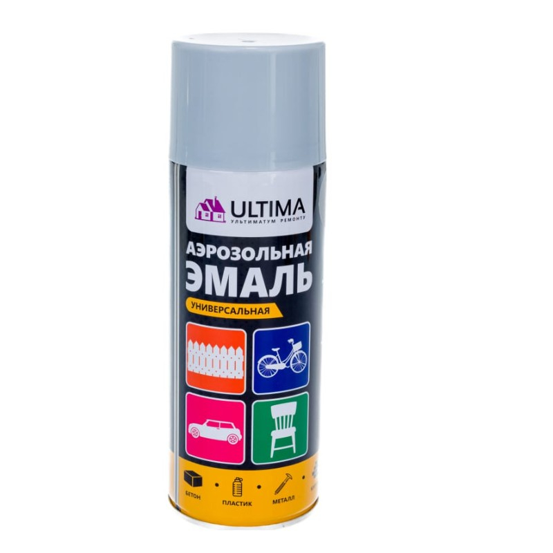 Эмаль аэрозольная ULTIMA ULT012, акриловая, универсальная, серый грунт, 520 мл
