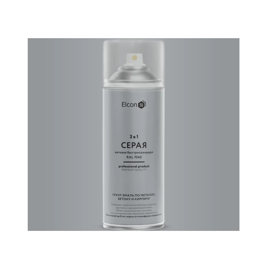 Грунт-эмаль Elcon 3 в 1, аэрозоль, для металла, по ржавчине, матовая, серая, 520 мл