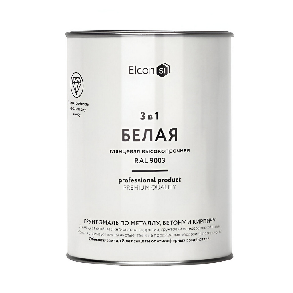 Грунт-эмаль Elcon 3 в 1, по металлу и ржавчине, глянцевая, белая RAL 9003, 0.8 кг