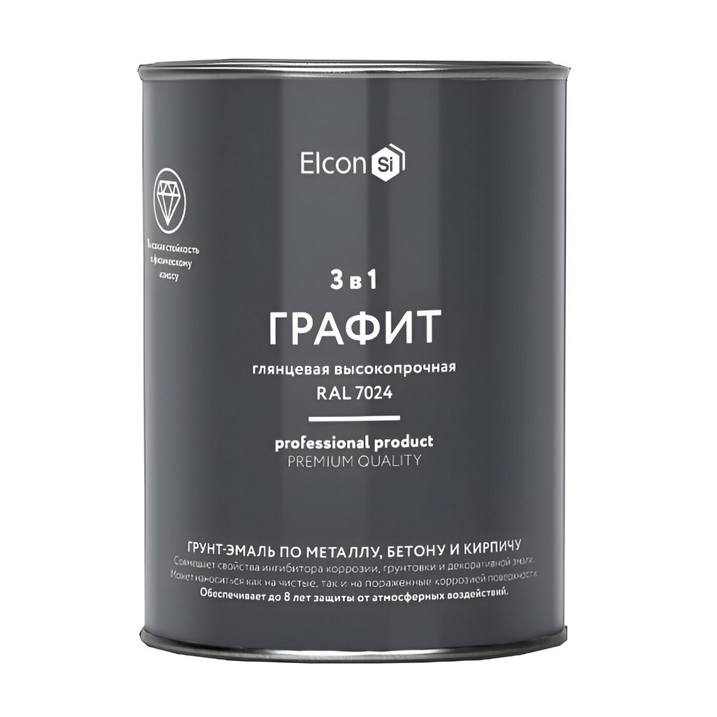 Грунт-эмаль Elcon 3 в 1 по ржавчине, глянцевая, графит RAL 7024, 0.8 кг