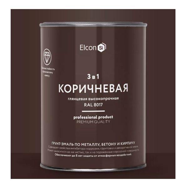 Грунт-эмаль Elcon 3 в 1, глянцевая, антикоррозийное действие, коричневая RAL 8017, 0.8 кг
