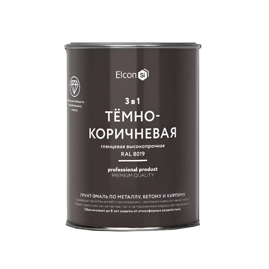 Грунт-эмаль Elcon 3 в 1, для металла, по ржавчине, глянцевая темно-коричневая RAL 8019, 0.8 кг