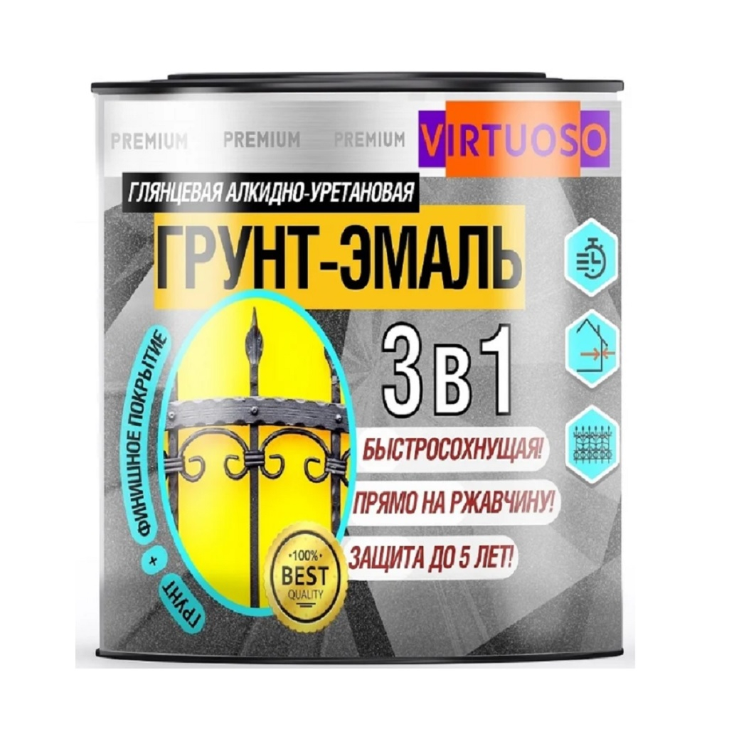 Грунт-эмаль Virtuoso Premium 3 в 1 по ржавчине, желтая 1,9 кг