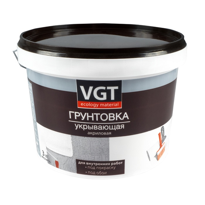 Грунтовка VGT ВД-АК-0301 для внутренних работ Укрывающая 3 кг