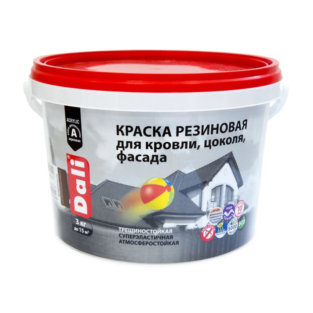 Краска резиновая DALI для кровли, цоколя, фасада серый 3 кг