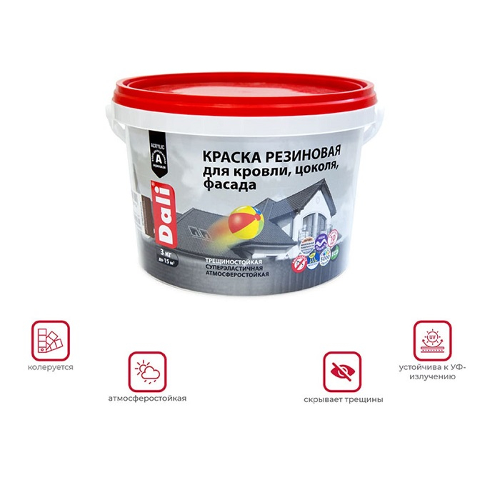 Краска резиновая DALI для кровли, цоколя, фасада серый 3 кг