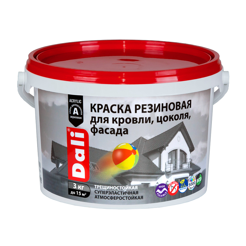 Краска резиновая DALI для кровли, цоколя, фасада, глубокоматовая,  красно-коричневая 3 кг