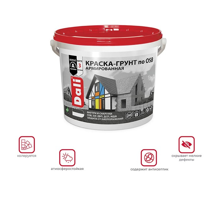 Краска-грунт DALI по OSB армированная, База А белая 6 кг