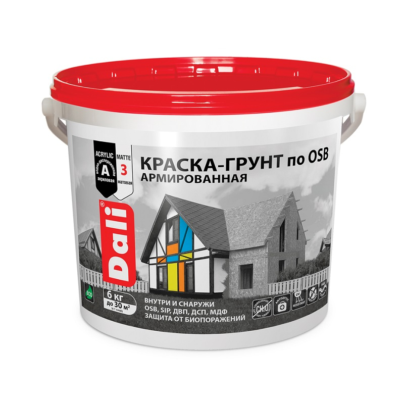 Краска-грунт DALI по OSB армированная, База А белая 6 кг