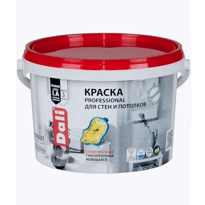 Краска DALI professional для стен и потолков суперпрочная тиксотропная моющаяся, База А белая 5 л