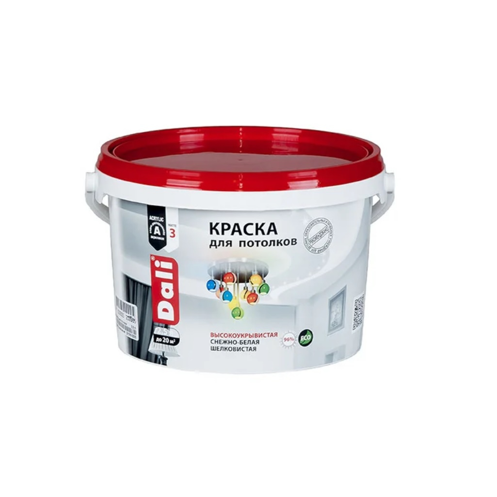 Краска DALI для внутренних работ, акриловая, для потолков, матовая, снежно-белая 2.5 л