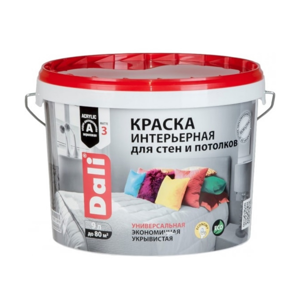 Краска DALI интерьерная для стен и потолков универсальная, База А белая 9 л 28237