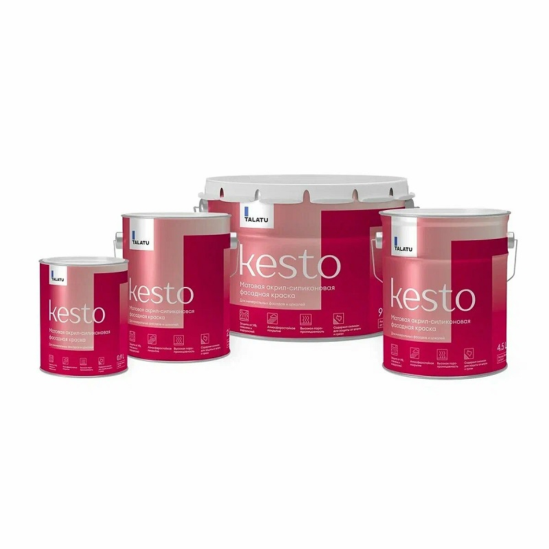 Краска Talatu Kesto, акрил-силиконовая, фасадная, матовая, бесцветная, база С, 0.9 л