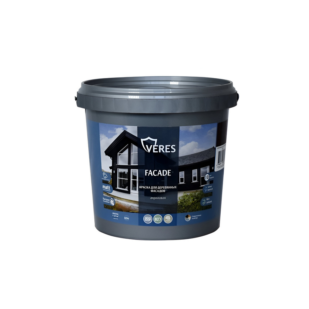 Краска Veres Faсade, для деревянных фасадов, акриловая, матовая, песочный, 0.9 л