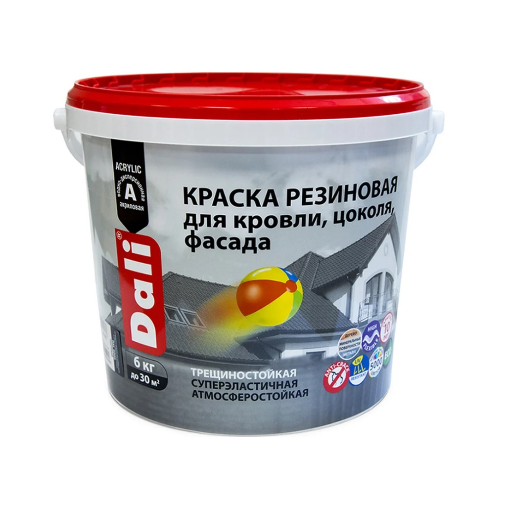 Краска резиновая Dali для кровли, цоколя, фасада, глубокоматовая, зеленый мох RAL 6005, 6 кг