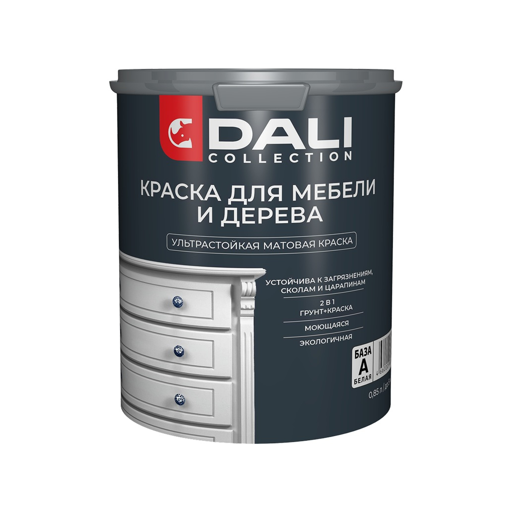 Краска Dali Collection для мебели и дерева, акриловая, база А, белая, 0.85 л