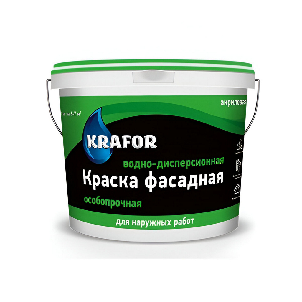 Краска Krafor, для наружных работ, фасадная, особопрочная, матовая, белая, 3 кг