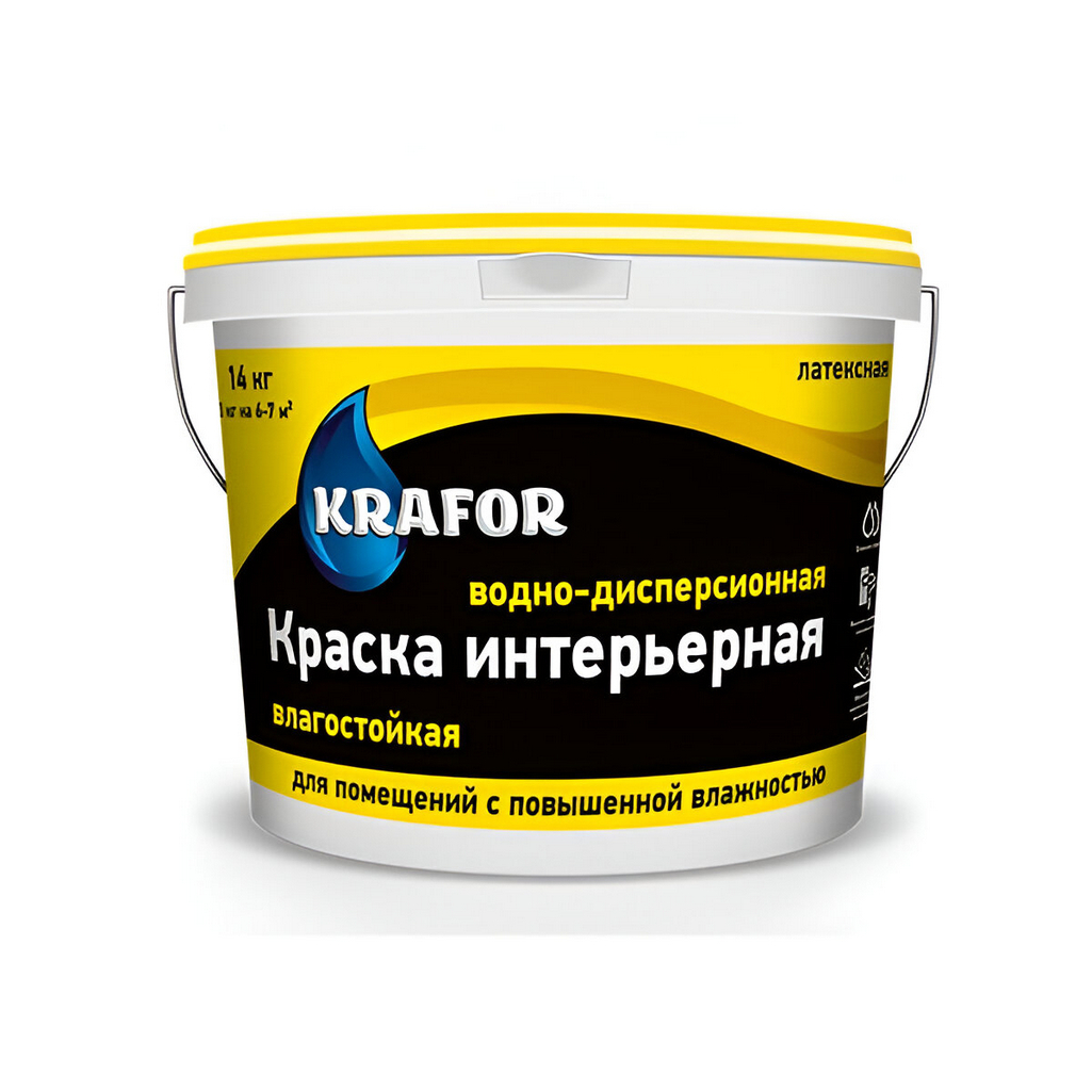 Краска Krafor ВД, интерьерная, латексная, влагостойкая, матовая, белая, 3 кг