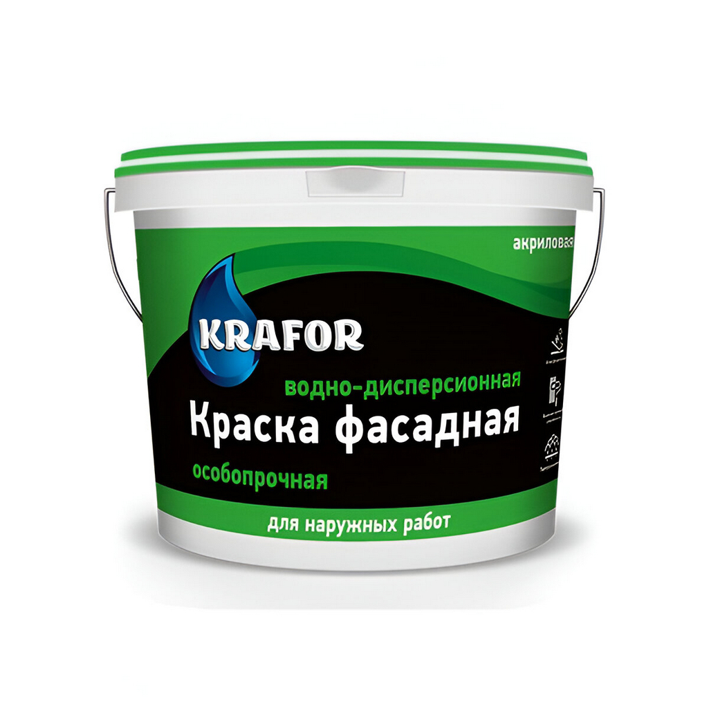 Краска Krafor, для наружных работ, фасадная, особопрочная, матовая, белая, 1.5 кг