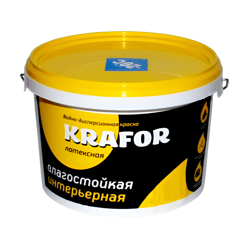 Краска латексная Krafor, интерьерная, влагостойкая, матовая, белая, 1.5 кг