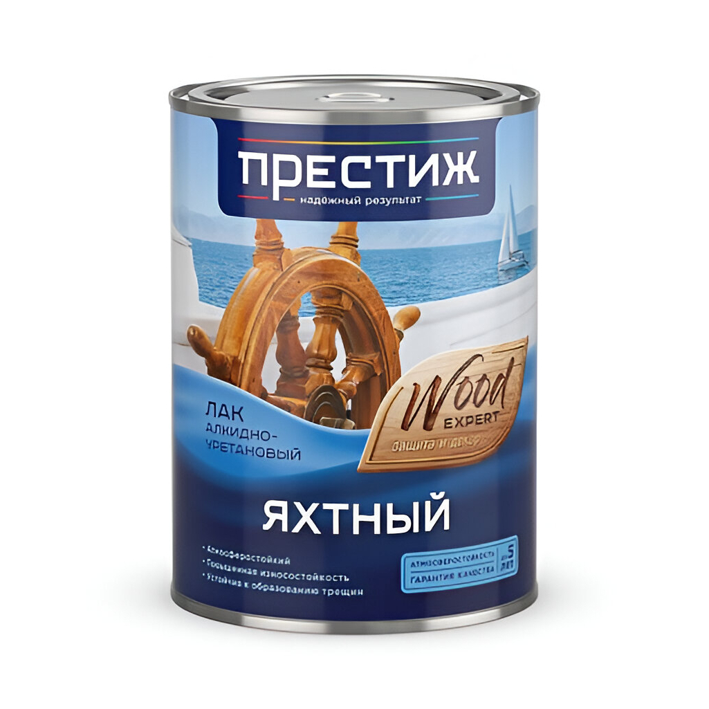 Лак Престиж яхтный для внутренних и наружных работ глянцевый бесцветный 0.9 л