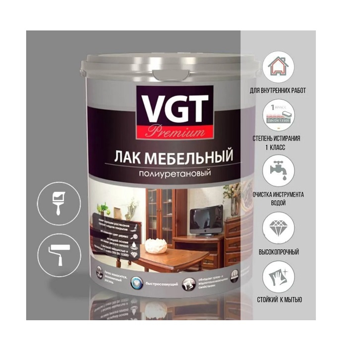 Лак VGT Premium мебельный полиуретановый глянцевый 0,9 кг
