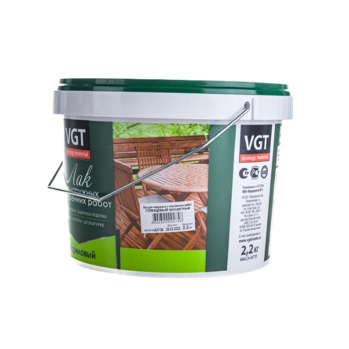 Лак VGT акриловый, для наружных и внутренних работ, глянцевый, бесцветный 2.2 кг 16428