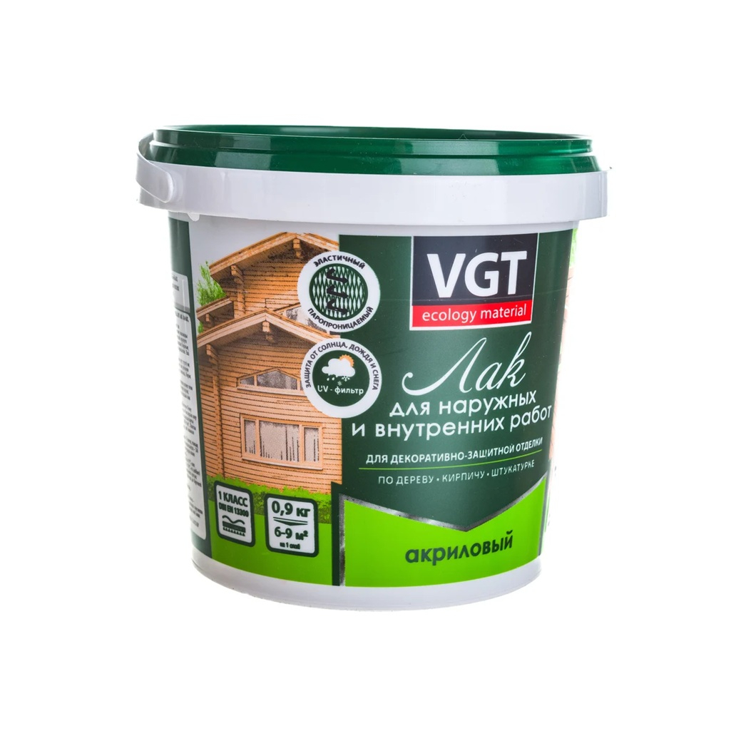 Лак VGТ акриловый, для наружных и внутренних работ, матовый, бесцветный 0.9 кг
