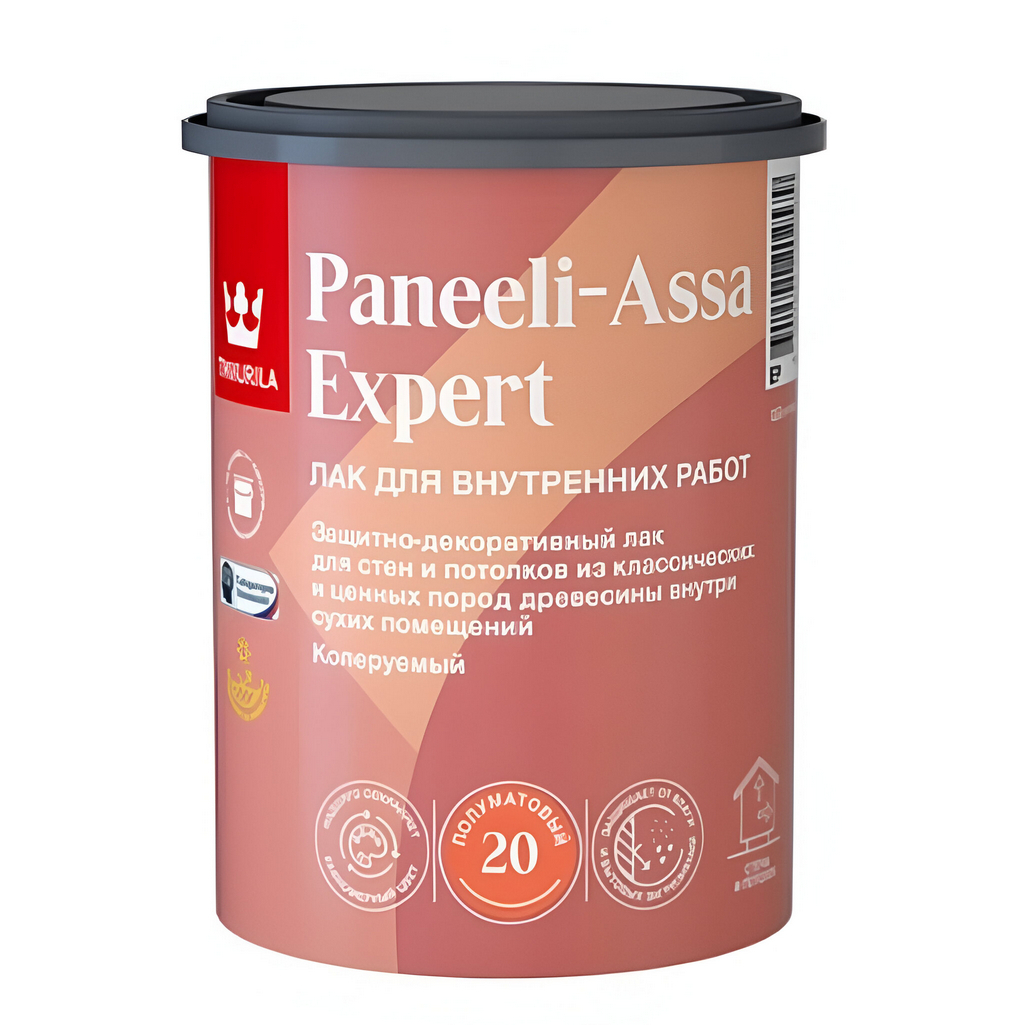 Лак Tikkurila Paneeli-Assa Expert 20 для дерева для внутренних работ полуматовый бесцветный 0,9 л